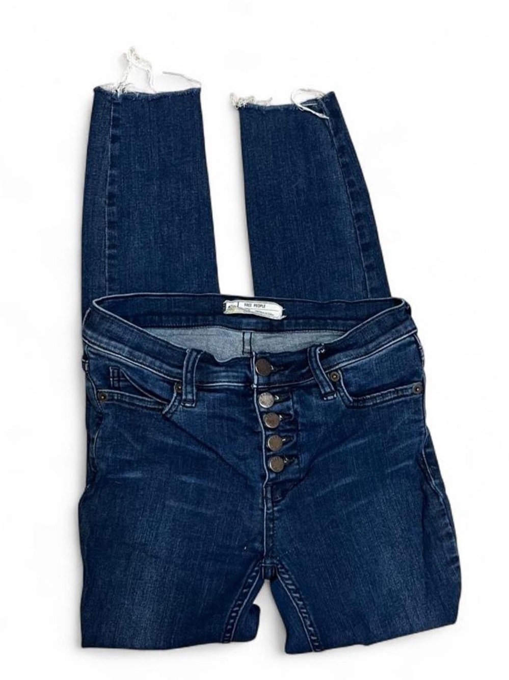 Free People Dark Indigo High-Rise Skinny Jeans with Button-Fly